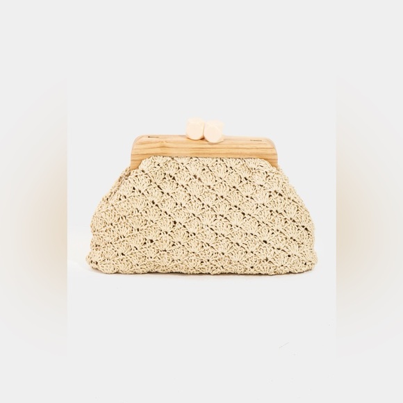 Fame Straw Braided Wooden Frame Cluch Bag